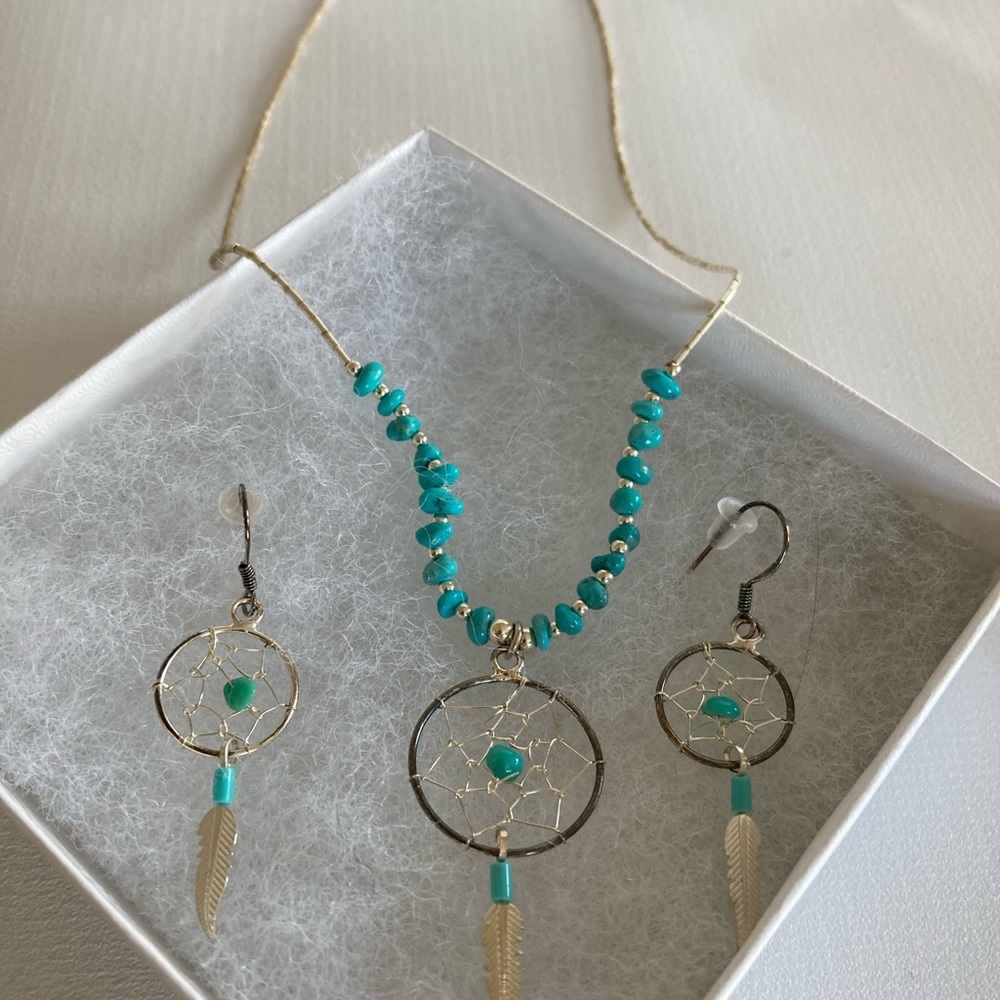 Arizona Silver and Turquoise Necklace Earring set from Sedona gift set unused